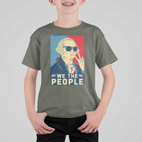 We the People Retro George Washington T Shirt For Kid Patriotic American Founding Fathers Peace Sign