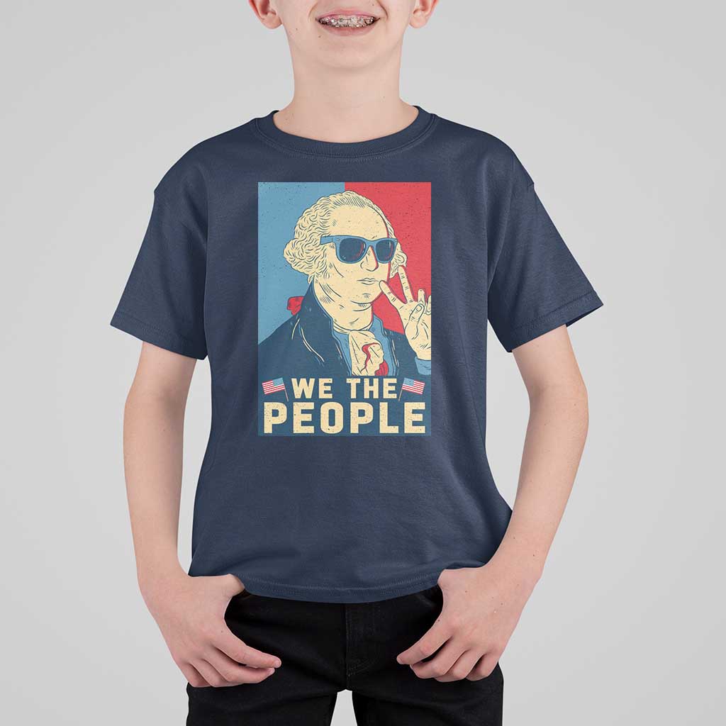 We the People Retro George Washington T Shirt For Kid Patriotic American Founding Fathers Peace Sign