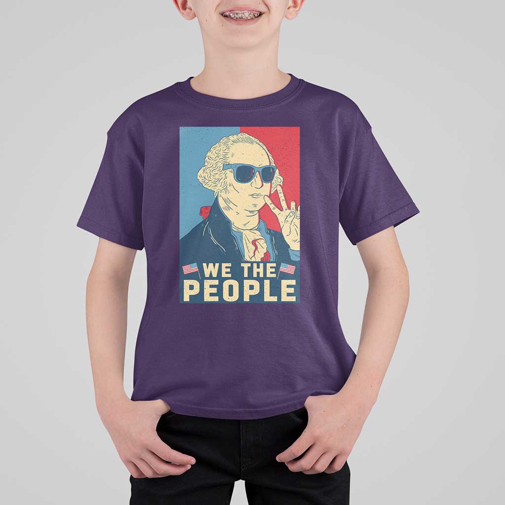 We the People Retro George Washington T Shirt For Kid Patriotic American Founding Fathers Peace Sign