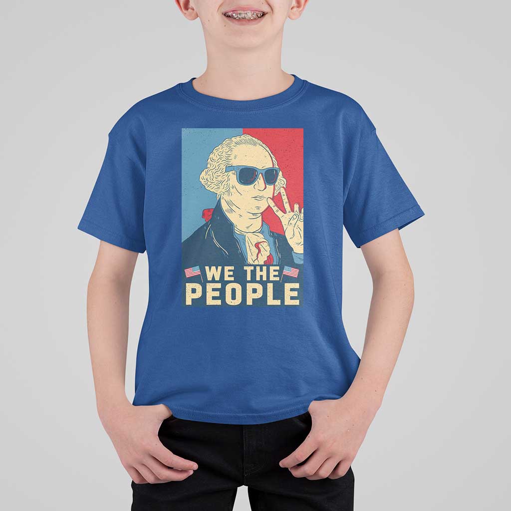 We the People Retro George Washington T Shirt For Kid Patriotic American Founding Fathers Peace Sign