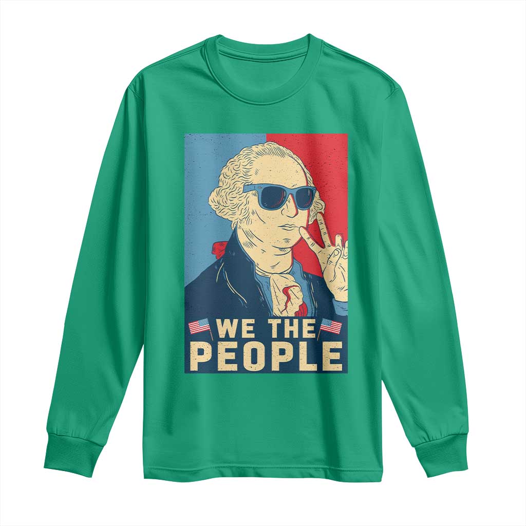 We the People Retro George Washington Long Sleeve Shirt Patriotic American Founding Fathers Peace Sign