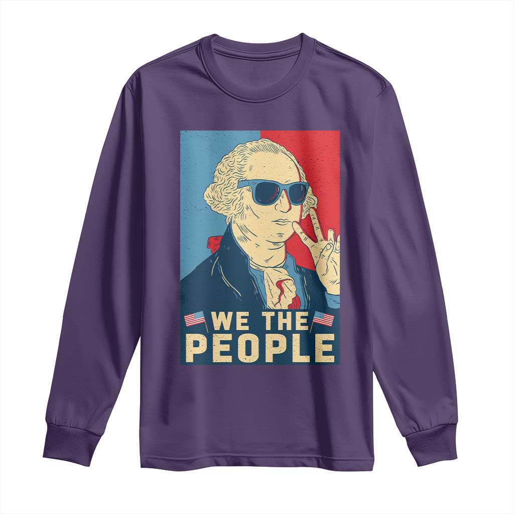 We the People Retro George Washington Long Sleeve Shirt Patriotic American Founding Fathers Peace Sign