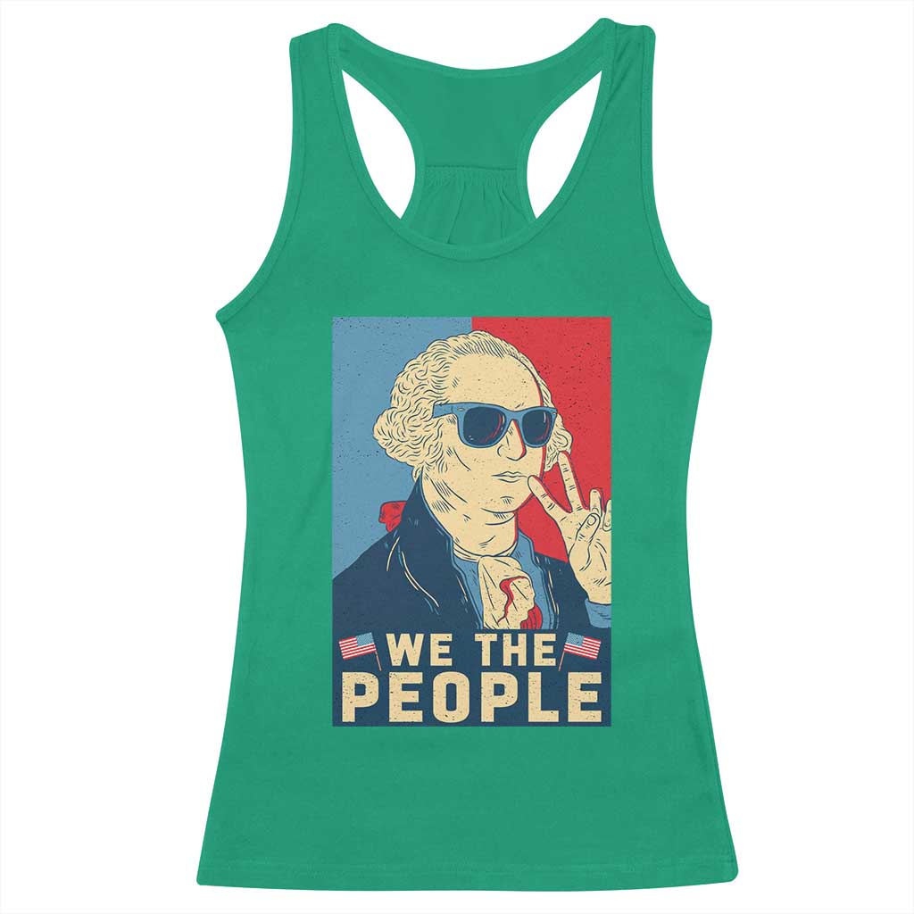 We the People Retro George Washington Racerback Tank Top Patriotic American Founding Fathers Peace Sign