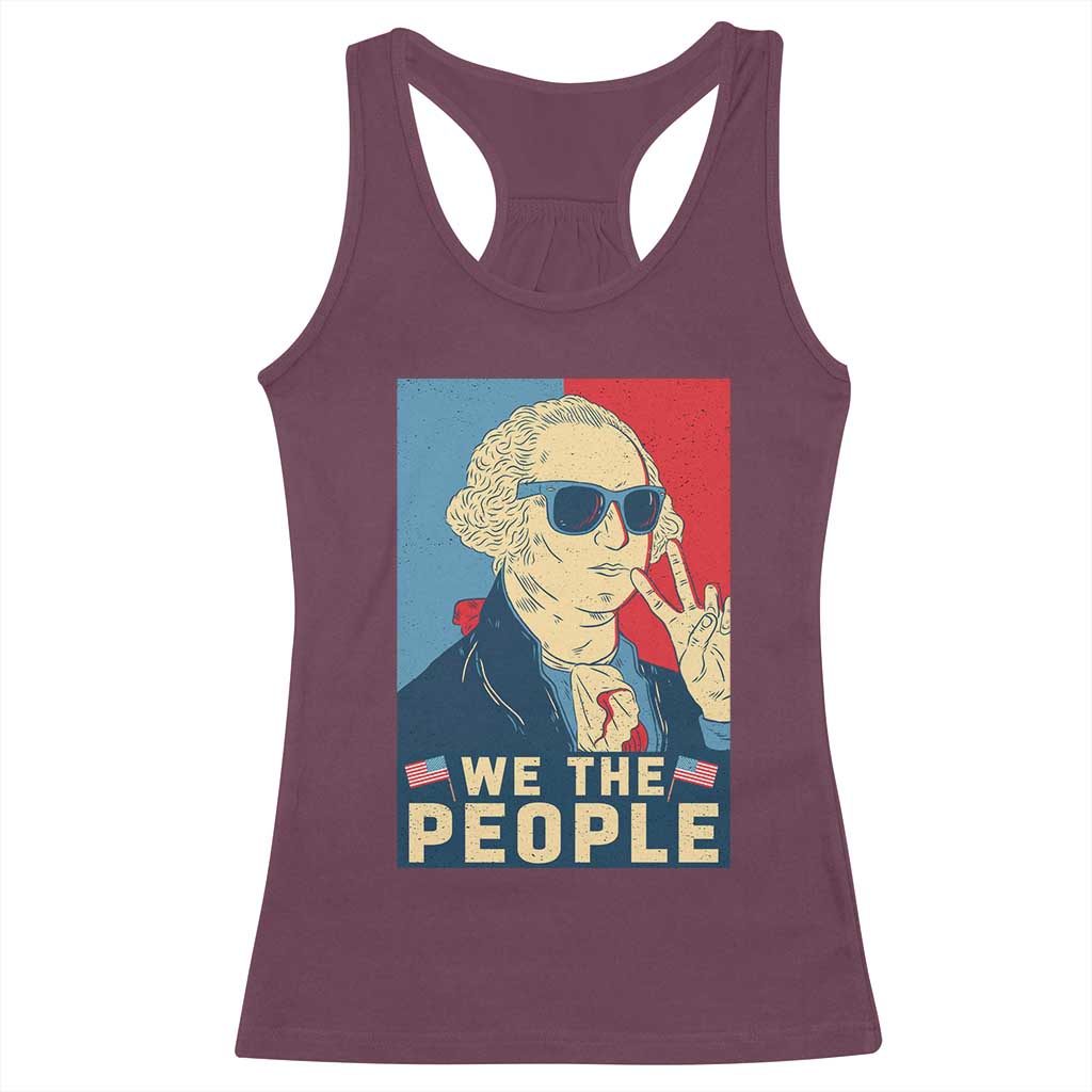 We the People Retro George Washington Racerback Tank Top Patriotic American Founding Fathers Peace Sign