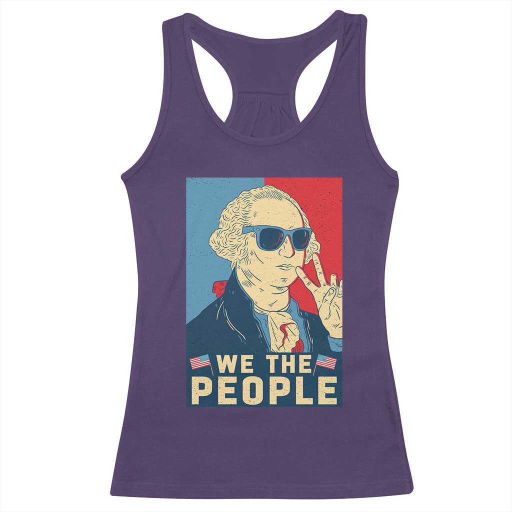 We the People Retro George Washington Racerback Tank Top Patriotic American Founding Fathers Peace Sign