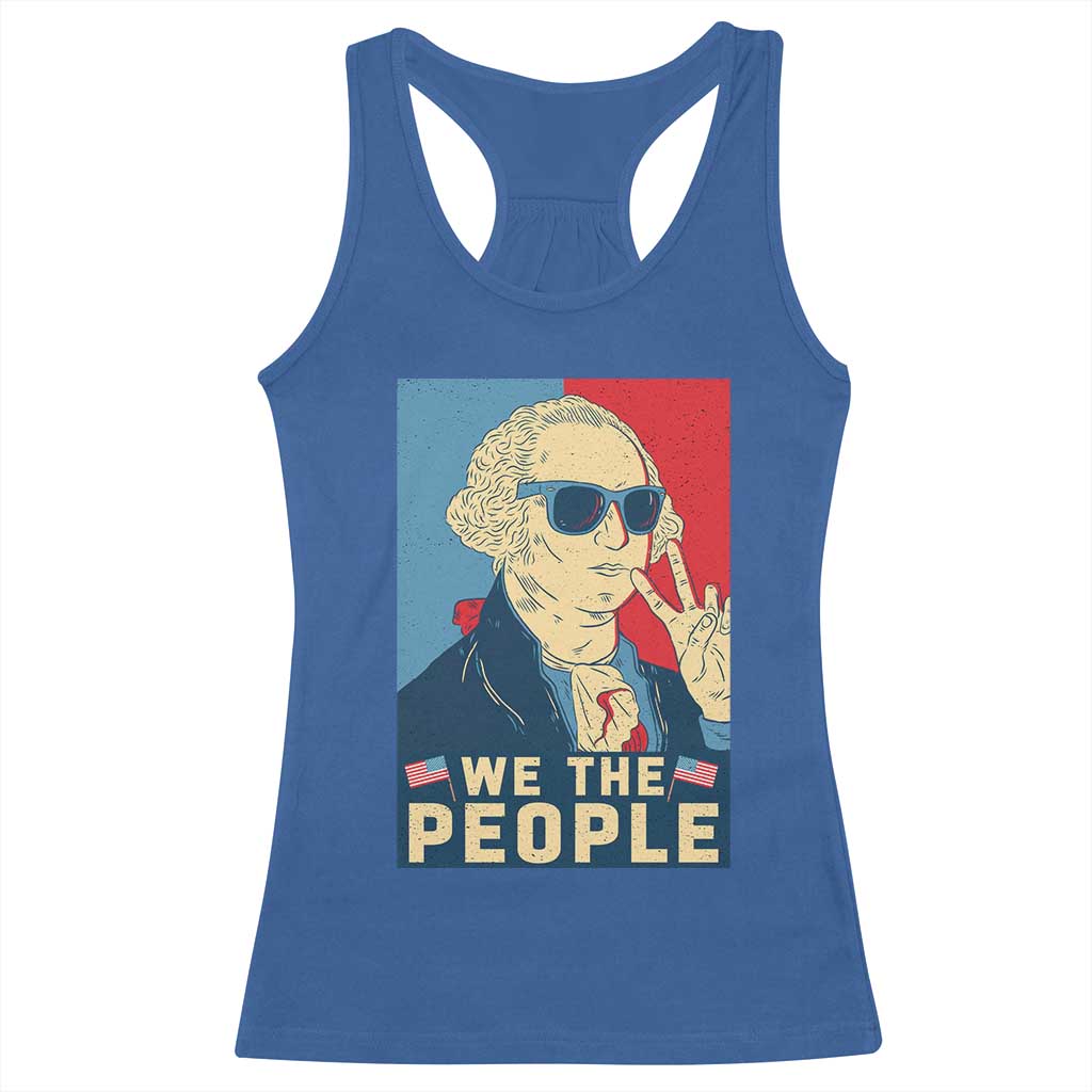We the People Retro George Washington Racerback Tank Top Patriotic American Founding Fathers Peace Sign