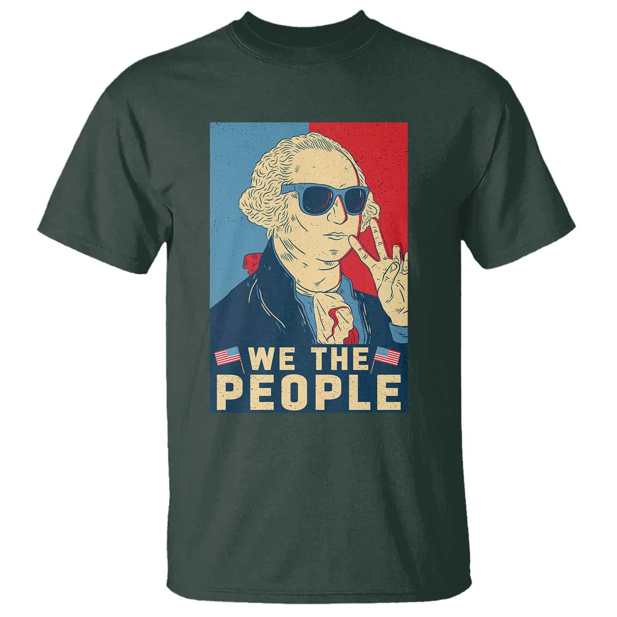 We the People Retro George Washington T Shirt Patriotic American Founding Fathers Peace Sign