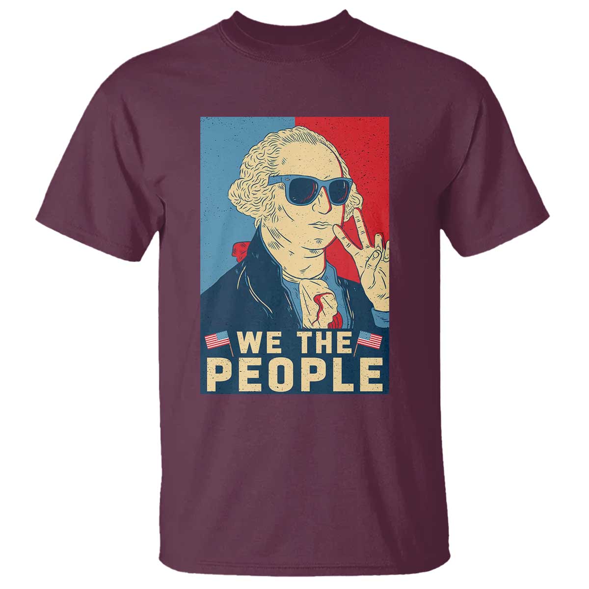 We the People Retro George Washington T Shirt Patriotic American Founding Fathers Peace Sign