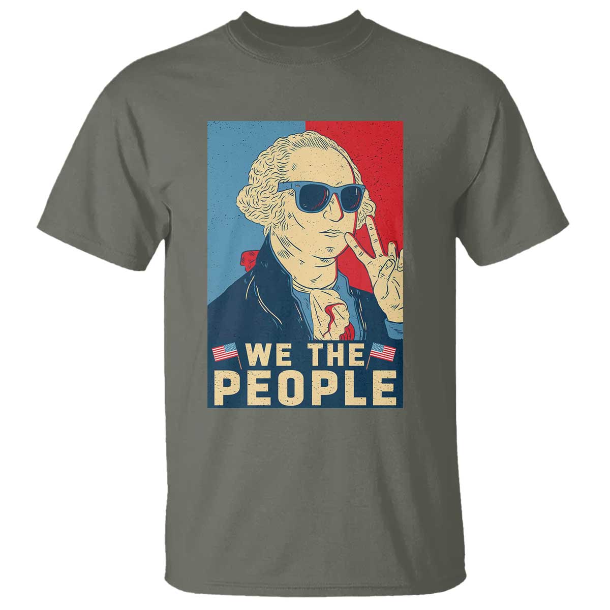 We the People Retro George Washington T Shirt Patriotic American Founding Fathers Peace Sign