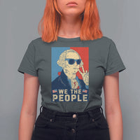 We the People Retro George Washington T Shirt For Women Patriotic American Founding Fathers Peace Sign