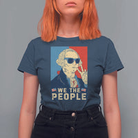 We the People Retro George Washington T Shirt For Women Patriotic American Founding Fathers Peace Sign