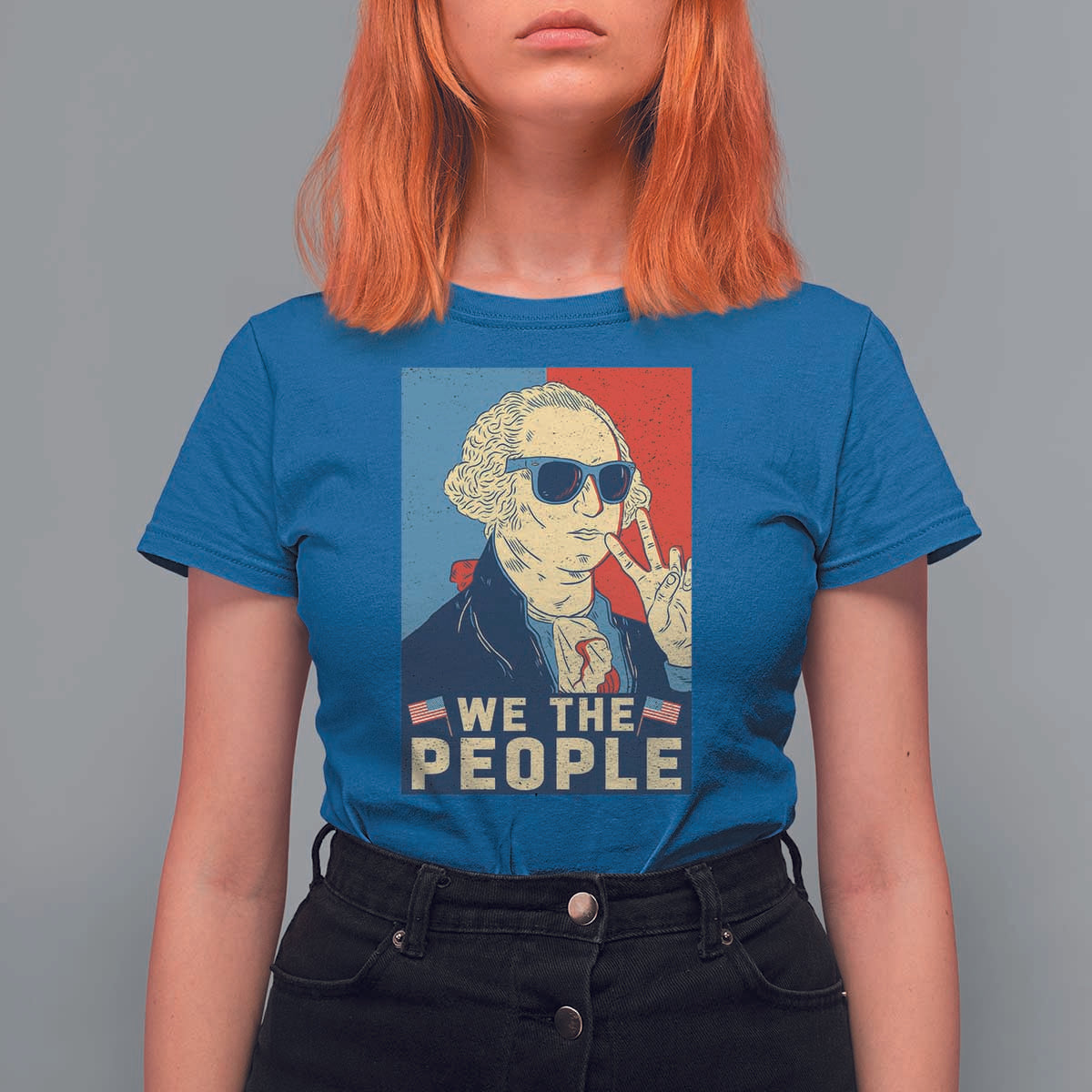 We the People Retro George Washington T Shirt For Women Patriotic American Founding Fathers Peace Sign