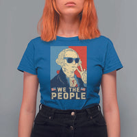 We the People Retro George Washington T Shirt For Women Patriotic American Founding Fathers Peace Sign