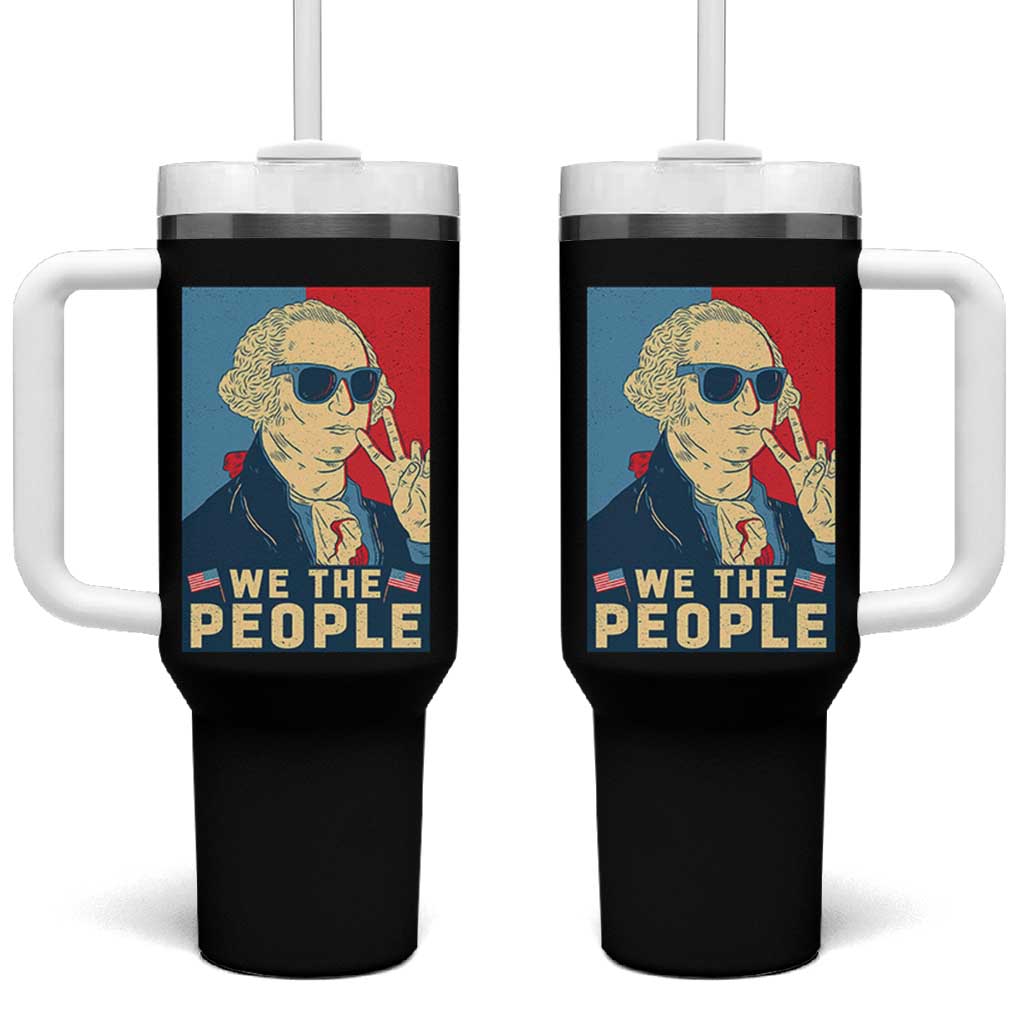 We the People Retro George Washington Tumbler With Handle Patriotic American Founding Fathers Peace Sign