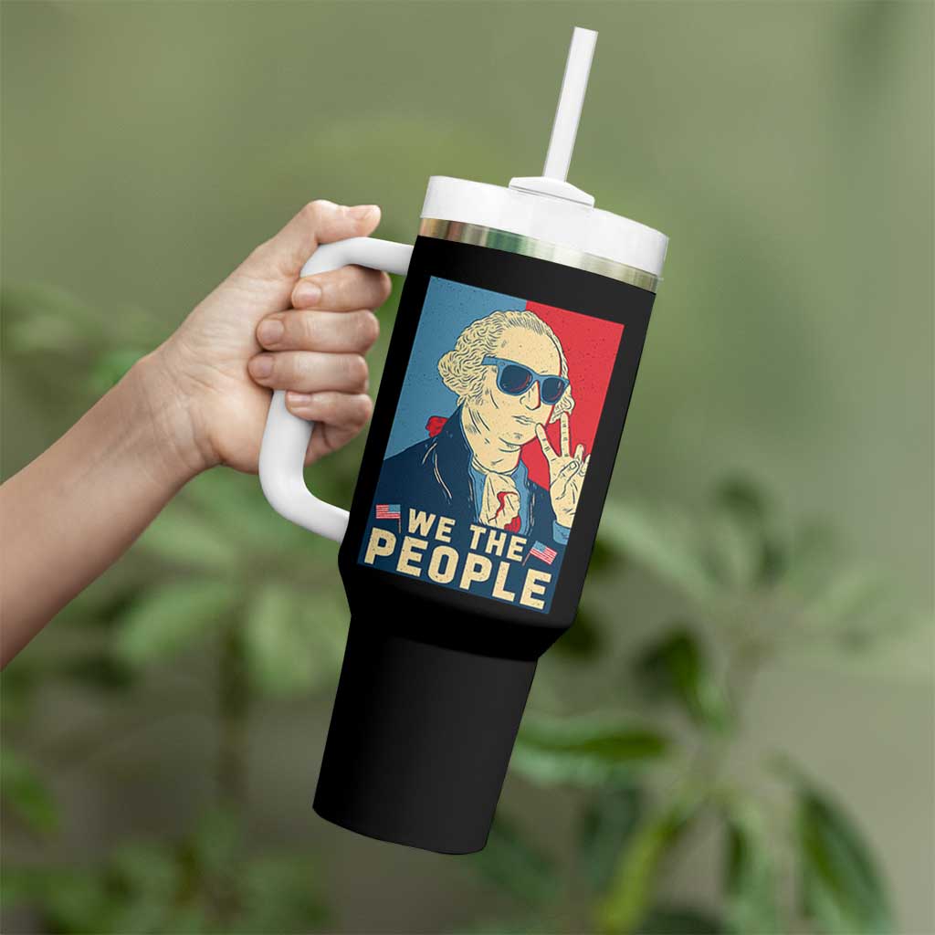 We the People Retro George Washington Tumbler With Handle Patriotic American Founding Fathers Peace Sign