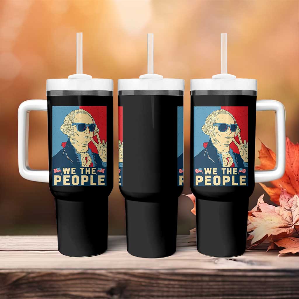 We the People Retro George Washington Tumbler With Handle Patriotic American Founding Fathers Peace Sign