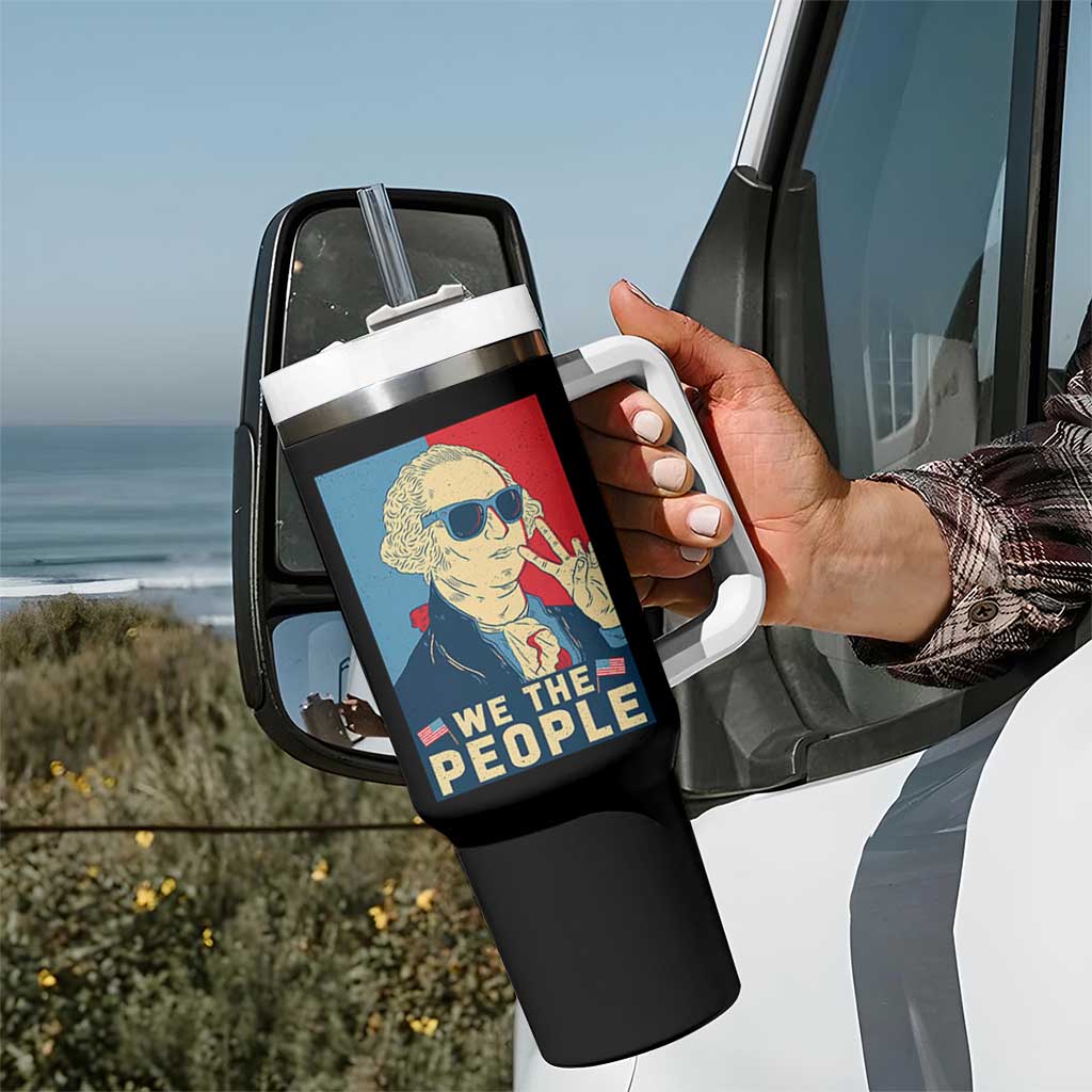 We the People Retro George Washington Tumbler With Handle Patriotic American Founding Fathers Peace Sign