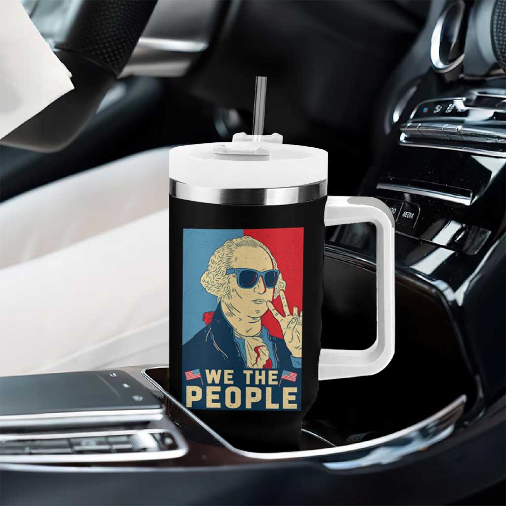 We the People Retro George Washington Tumbler With Handle Patriotic American Founding Fathers Peace Sign