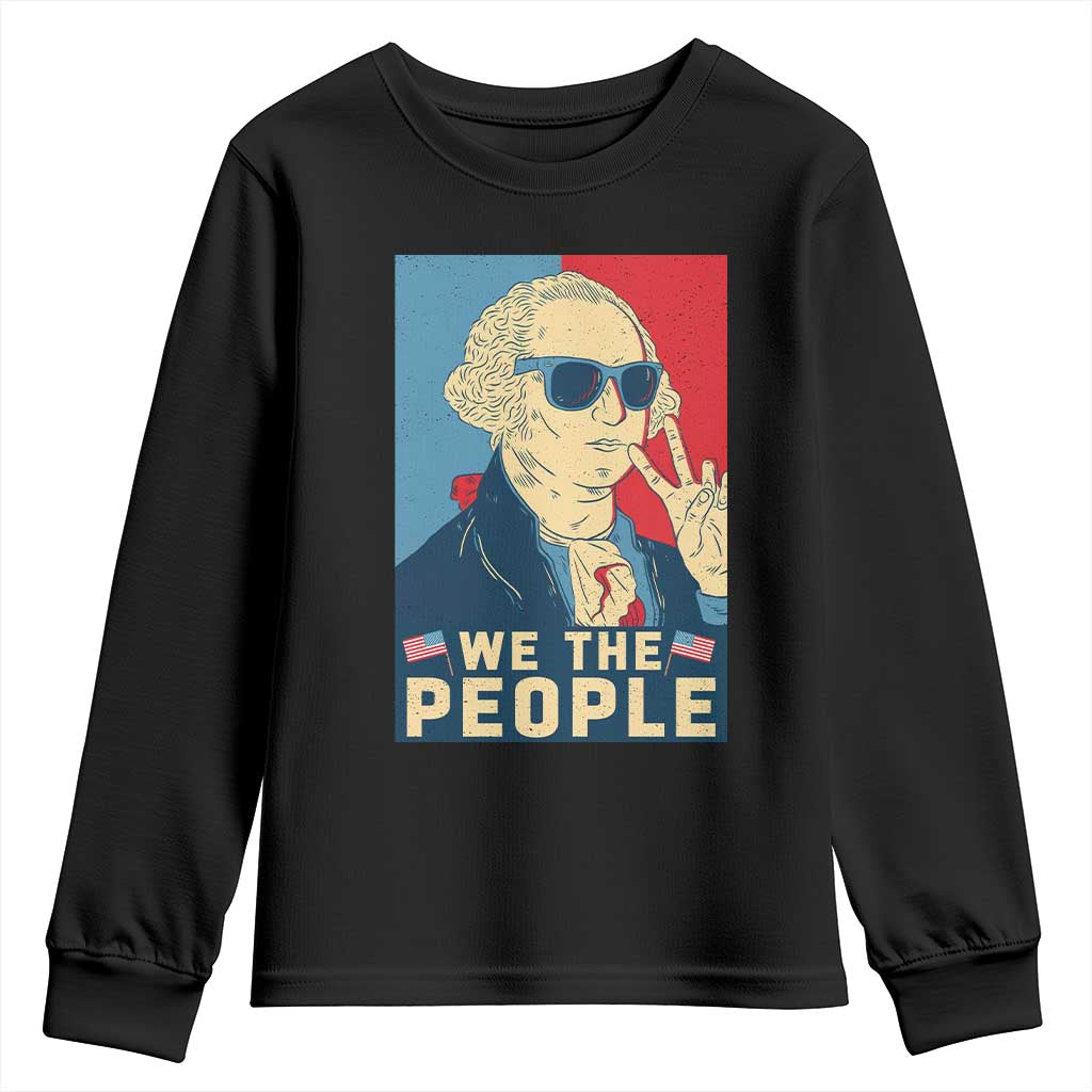 We the People Retro George Washington Youth Sweatshirt Patriotic American Founding Fathers Peace Sign