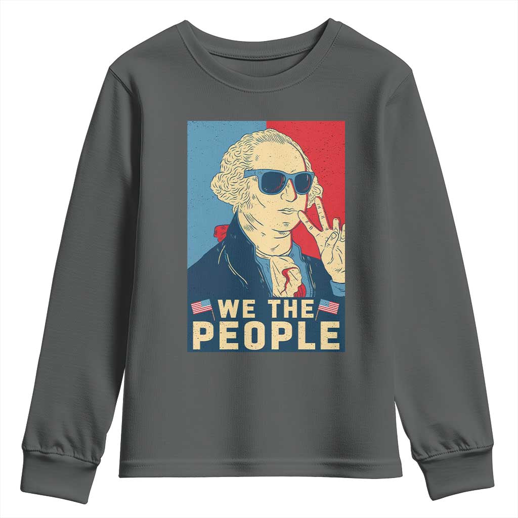 We the People Retro George Washington Youth Sweatshirt Patriotic American Founding Fathers Peace Sign