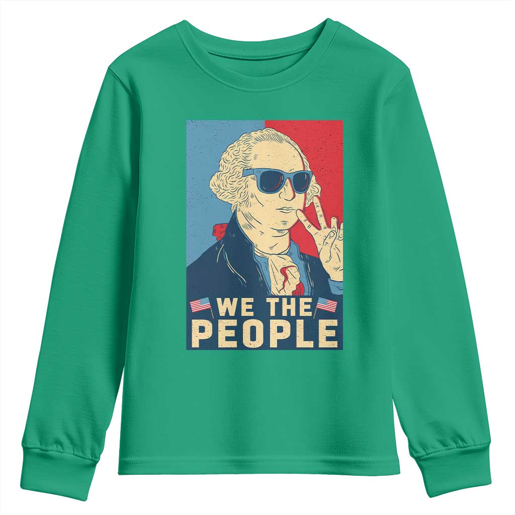 We the People Retro George Washington Youth Sweatshirt Patriotic American Founding Fathers Peace Sign