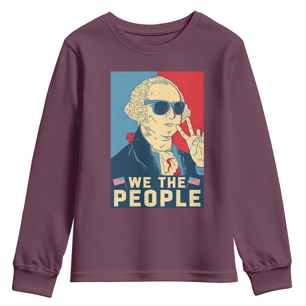 We the People Retro George Washington Youth Sweatshirt Patriotic American Founding Fathers Peace Sign