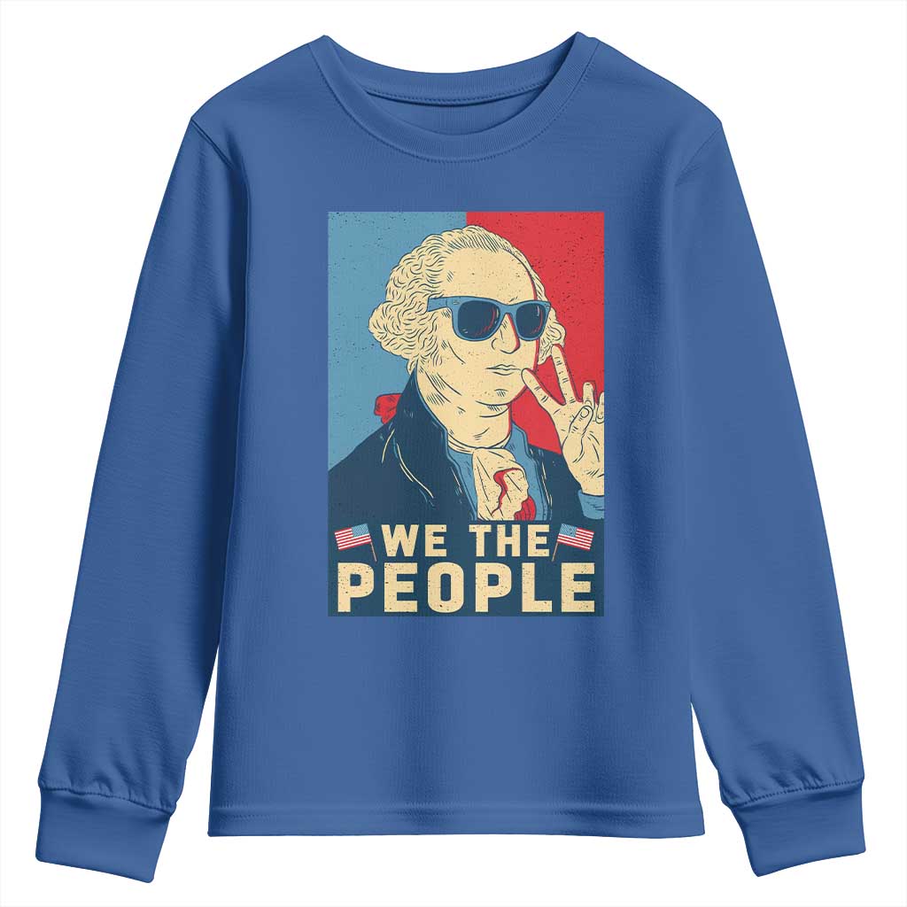 We the People Retro George Washington Youth Sweatshirt Patriotic American Founding Fathers Peace Sign