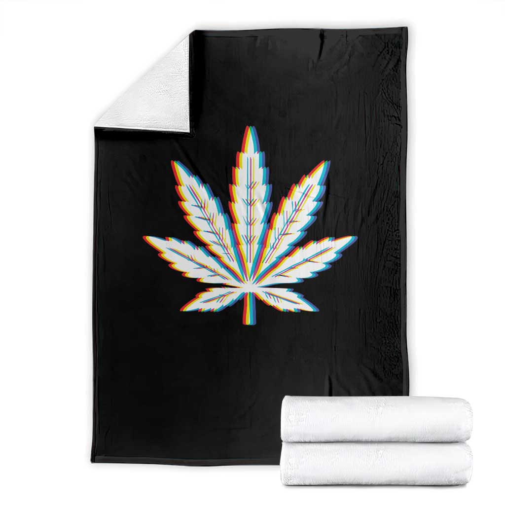 Cannabis Leaf Glitch Effect Graphic Throw Blanket Retro RGB Distortion Weed and Stoner Lifestyle