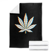 Cannabis Leaf Glitch Effect Graphic Throw Blanket Retro RGB Distortion Weed and Stoner Lifestyle