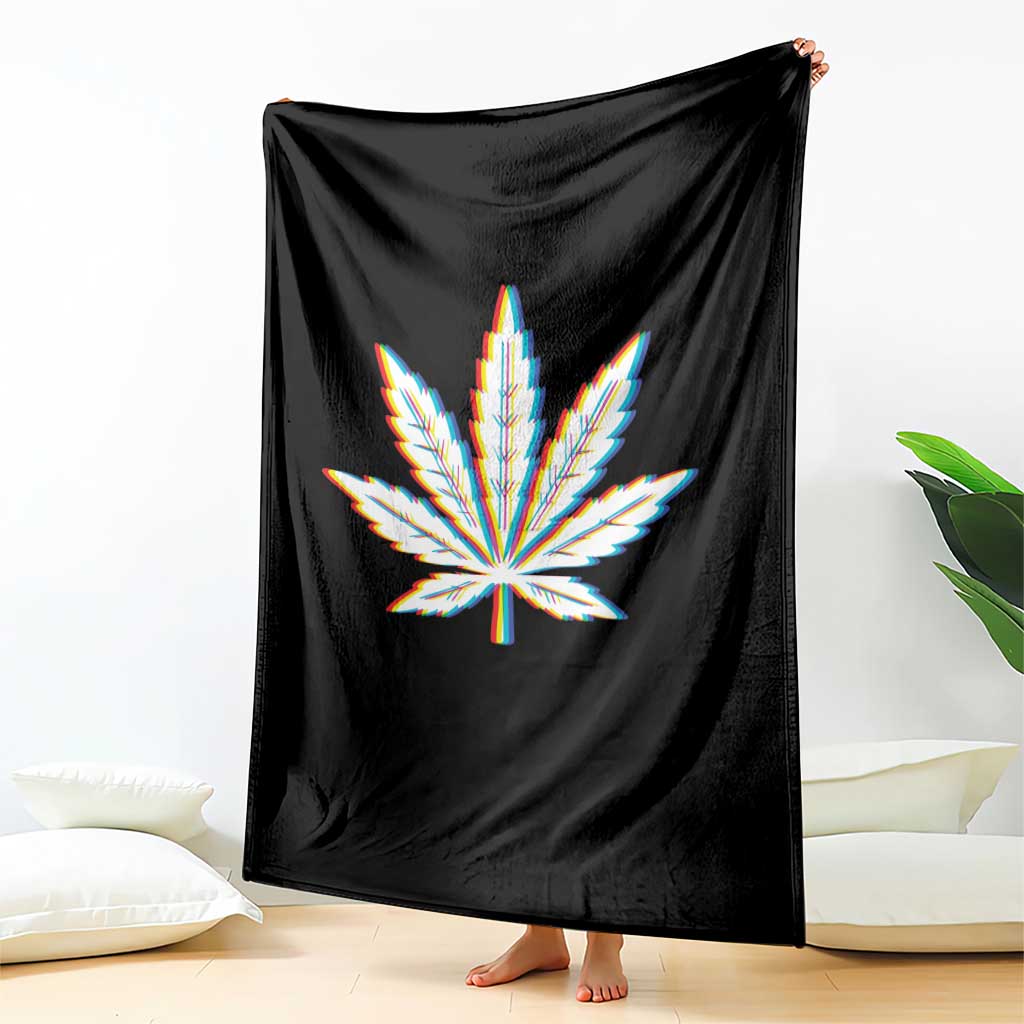 Cannabis Leaf Glitch Effect Graphic Throw Blanket Retro RGB Distortion Weed and Stoner Lifestyle