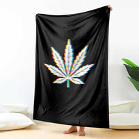 Cannabis Leaf Glitch Effect Graphic Throw Blanket Retro RGB Distortion Weed and Stoner Lifestyle