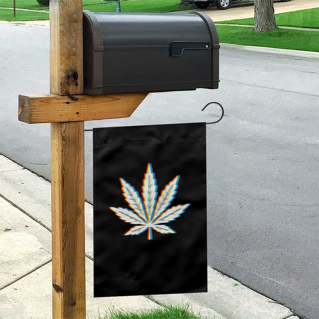 Cannabis Leaf Glitch Effect Graphic Garden Flag Retro RGB Distortion Weed and Stoner Lifestyle
