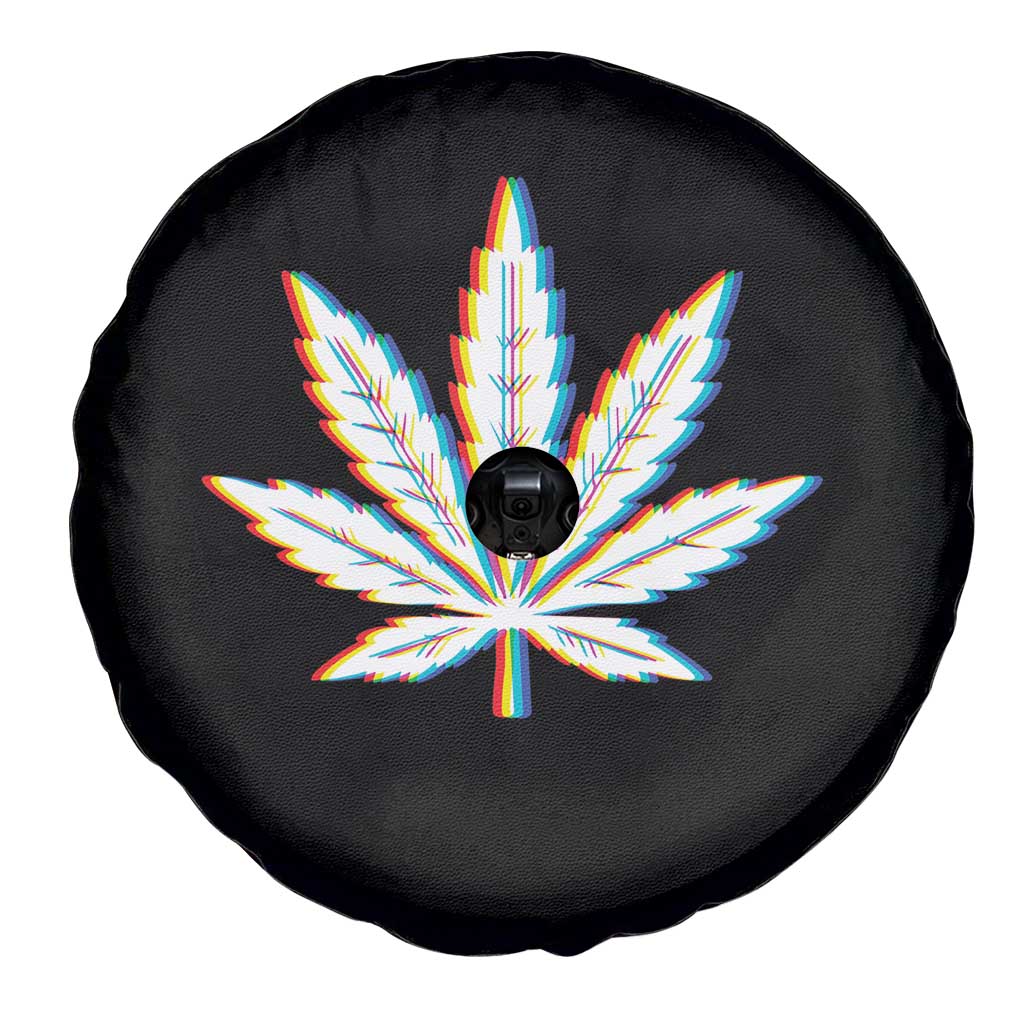 Cannabis Leaf Glitch Effect Graphic Spare Tire Cover Retro RGB Distortion Weed and Stoner Lifestyle