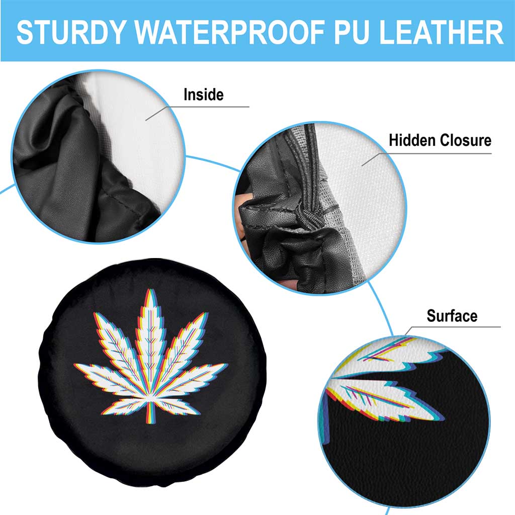 Cannabis Leaf Glitch Effect Graphic Spare Tire Cover Retro RGB Distortion Weed and Stoner Lifestyle