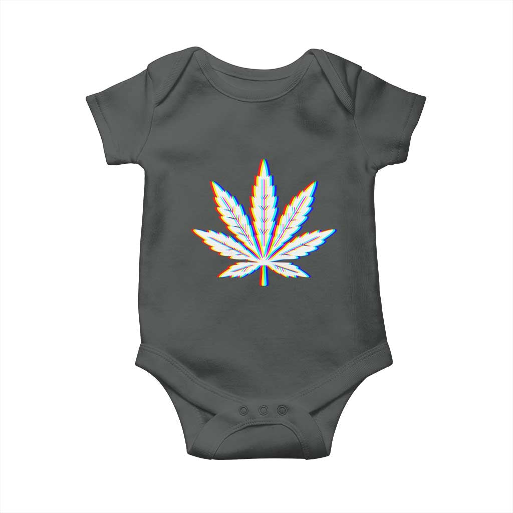 Cannabis Leaf Glitch Effect Graphic Baby Onesie Retro RGB Distortion Weed and Stoner Lifestyle