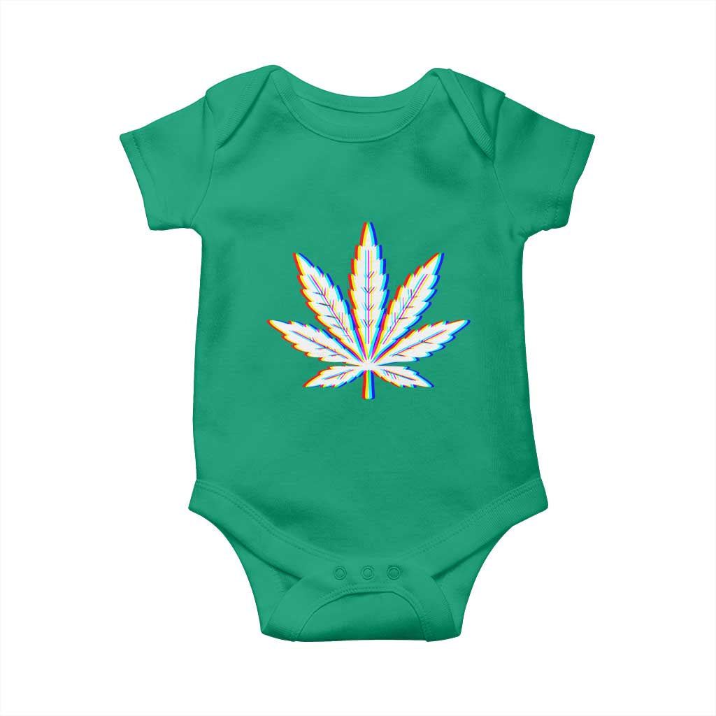 Cannabis Leaf Glitch Effect Graphic Baby Onesie Retro RGB Distortion Weed and Stoner Lifestyle