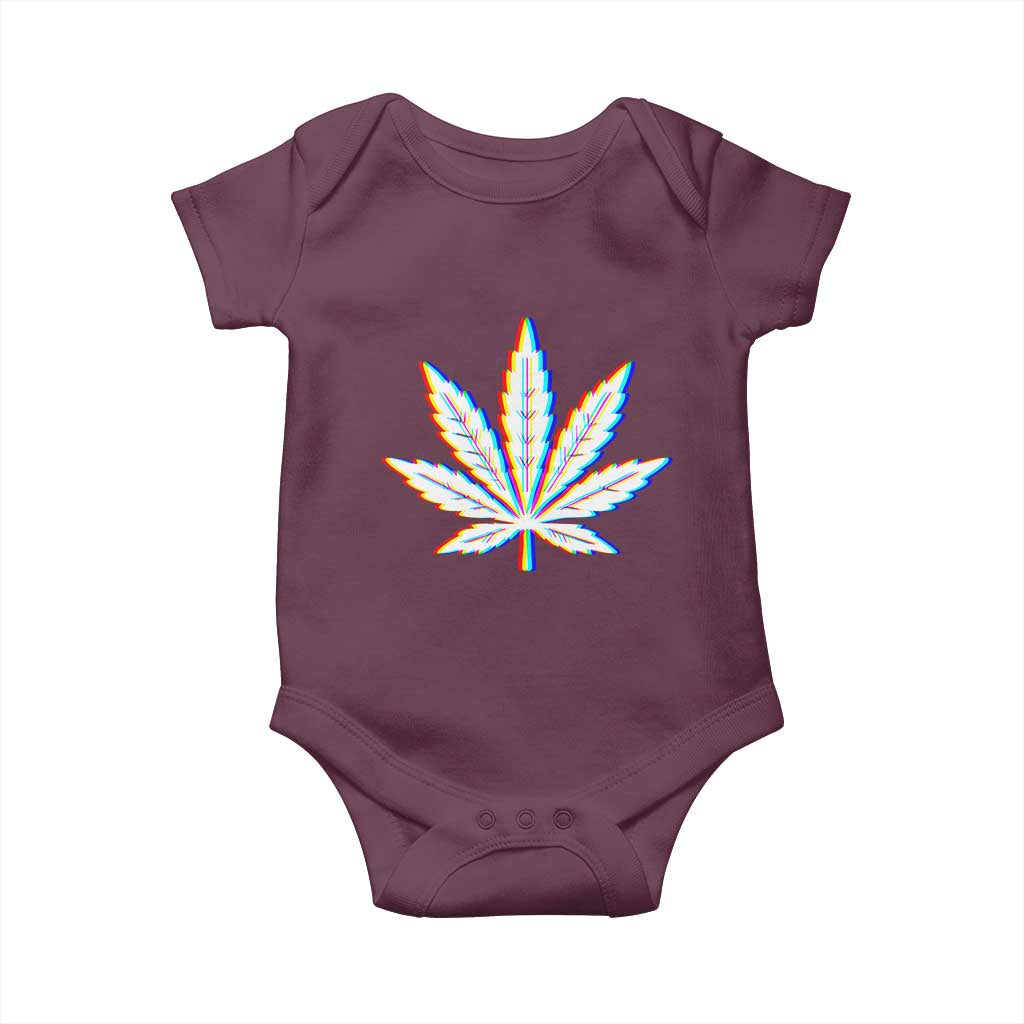 Cannabis Leaf Glitch Effect Graphic Baby Onesie Retro RGB Distortion Weed and Stoner Lifestyle