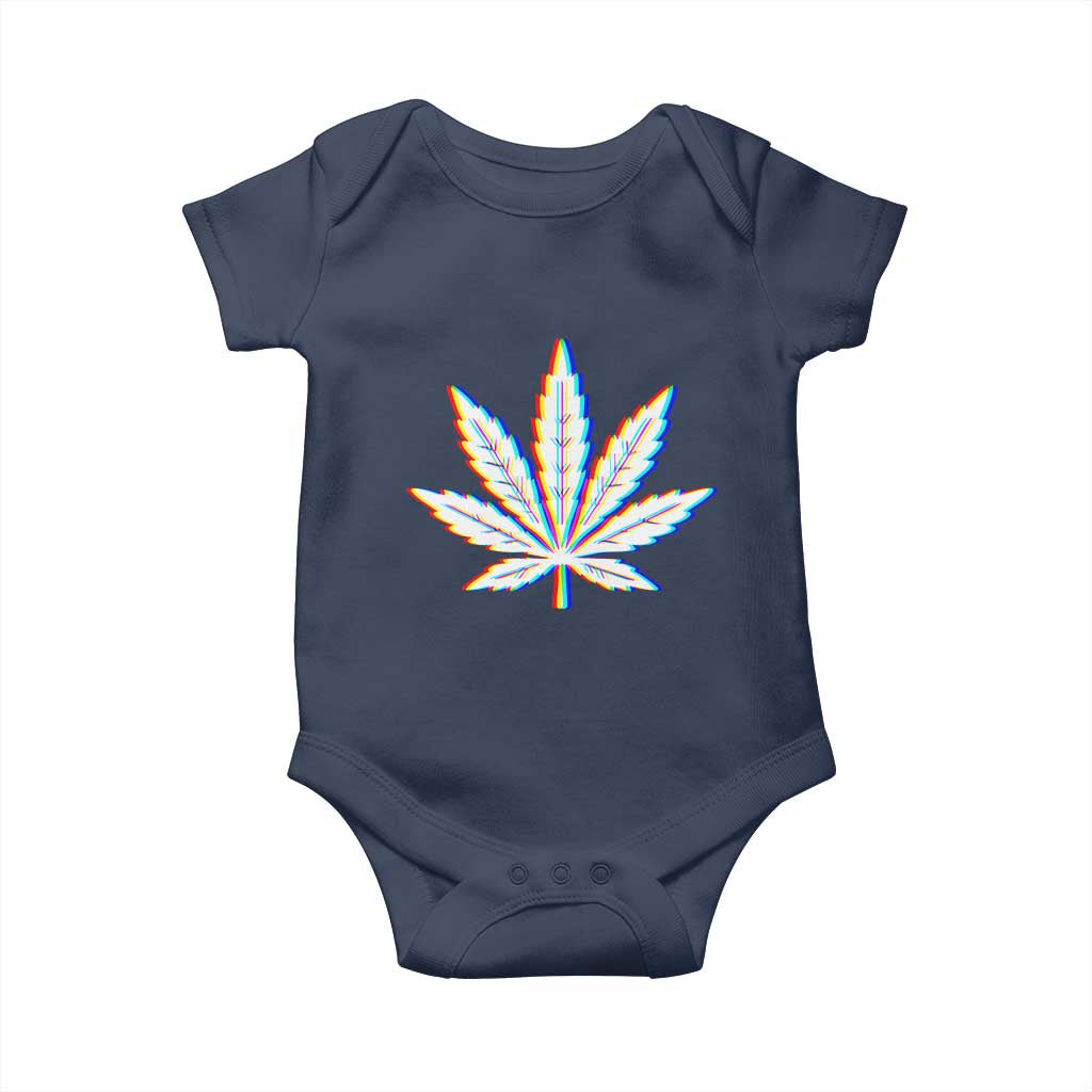 Cannabis Leaf Glitch Effect Graphic Baby Onesie Retro RGB Distortion Weed and Stoner Lifestyle