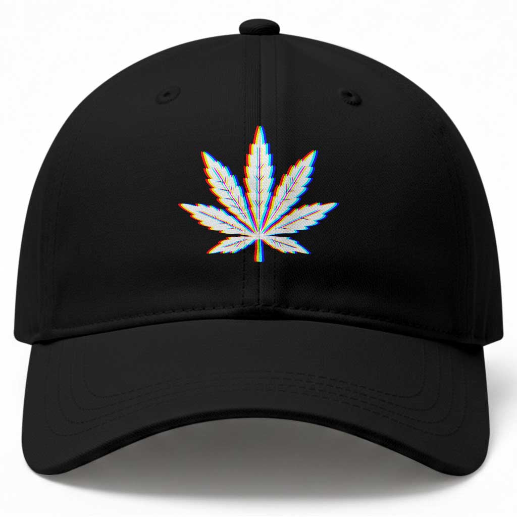 Cannabis Leaf Glitch Effect Graphic Baseball Cap Retro RGB Distortion Weed and Stoner Lifestyle