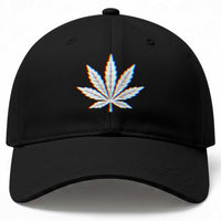 Cannabis Leaf Glitch Effect Graphic Baseball Cap Retro RGB Distortion Weed and Stoner Lifestyle