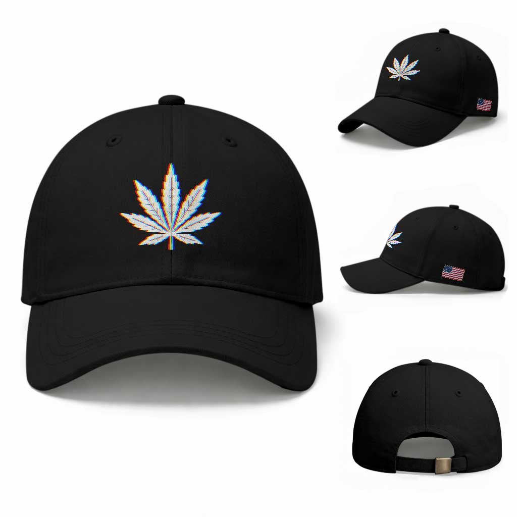 Cannabis Leaf Glitch Effect Graphic Baseball Cap Retro RGB Distortion Weed and Stoner Lifestyle