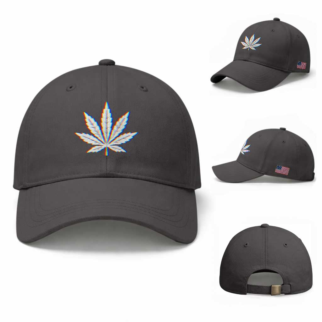 Cannabis Leaf Glitch Effect Graphic Baseball Cap Retro RGB Distortion Weed and Stoner Lifestyle