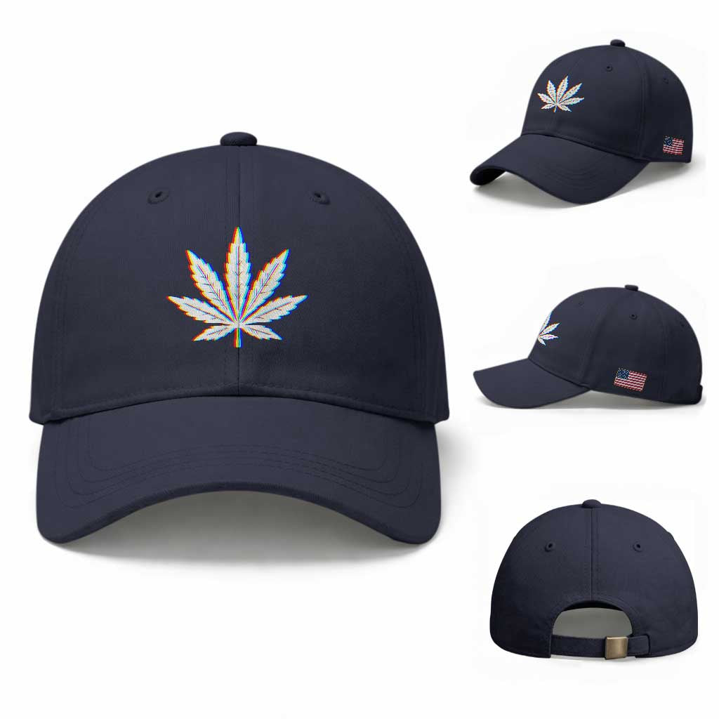 Cannabis Leaf Glitch Effect Graphic Baseball Cap Retro RGB Distortion Weed and Stoner Lifestyle