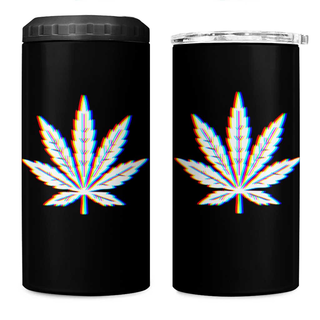 Cannabis Leaf Glitch Effect Graphic 4 in 1 Can Cooler Tumbler Retro RGB Distortion Weed and Stoner Lifestyle