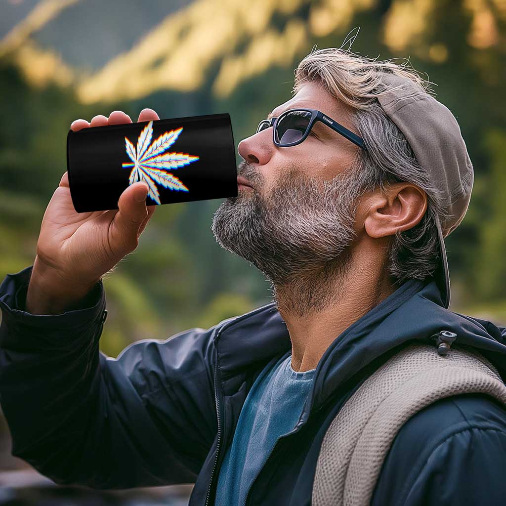 Cannabis Leaf Glitch Effect Graphic 4 in 1 Can Cooler Tumbler Retro RGB Distortion Weed and Stoner Lifestyle