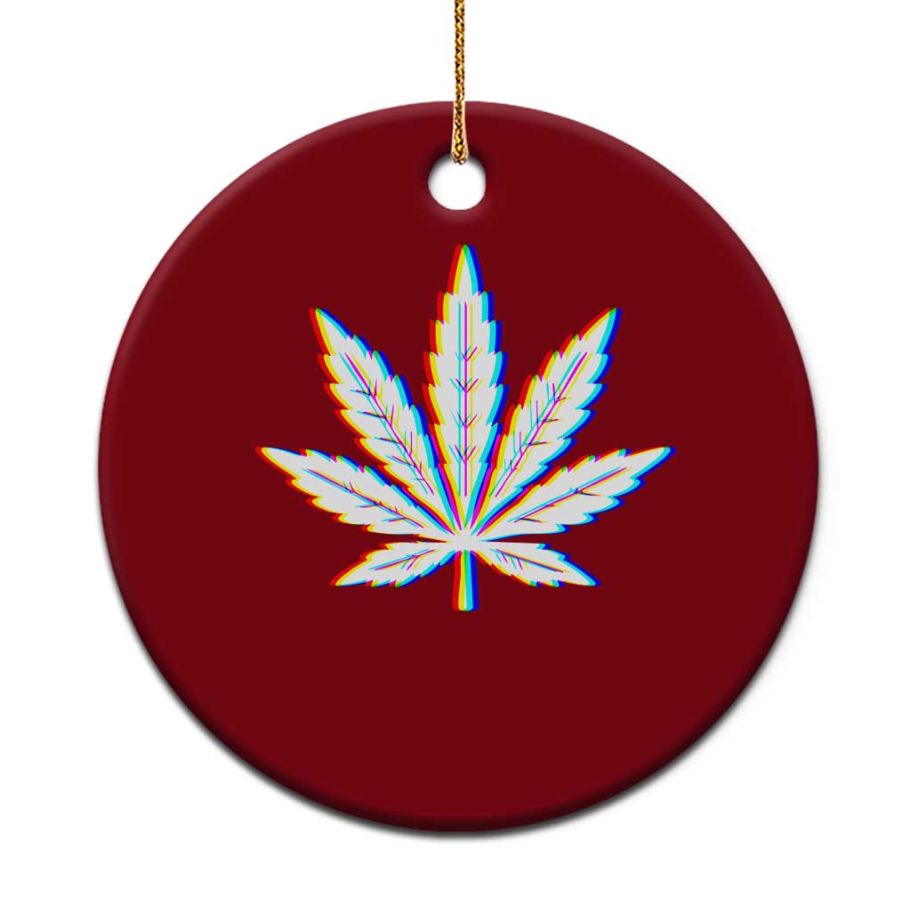 Cannabis Leaf Glitch Effect Graphic Ceramic Ornament Retro RGB Distortion Weed and Stoner Lifestyle
