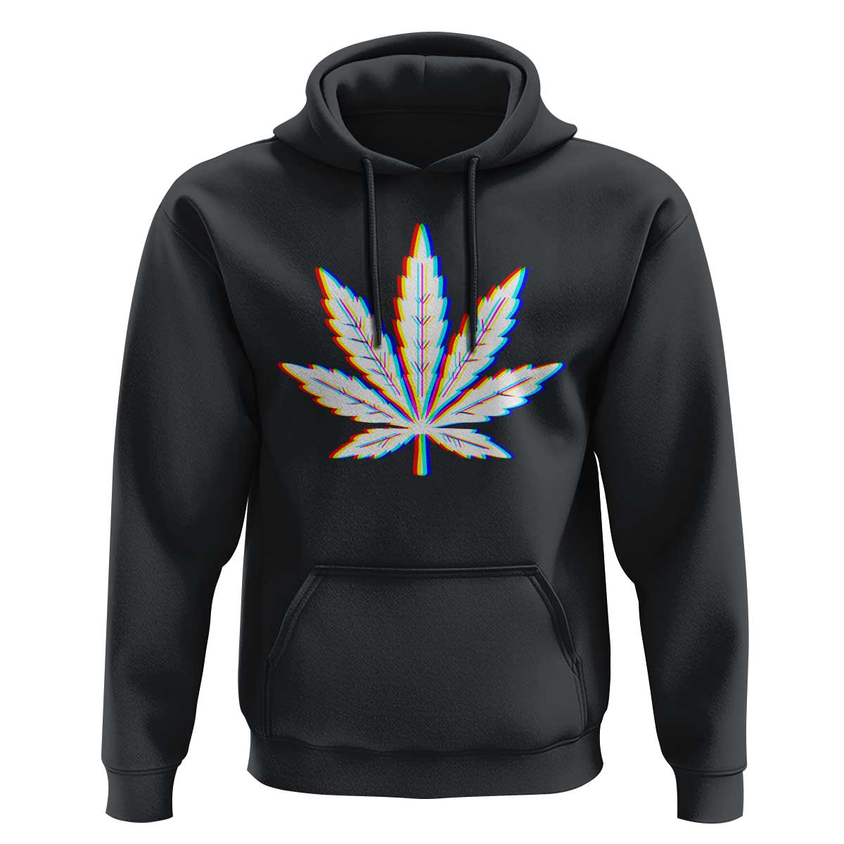 Cannabis Leaf Glitch Effect Graphic Hoodie Retro RGB Distortion Weed and Stoner Lifestyle