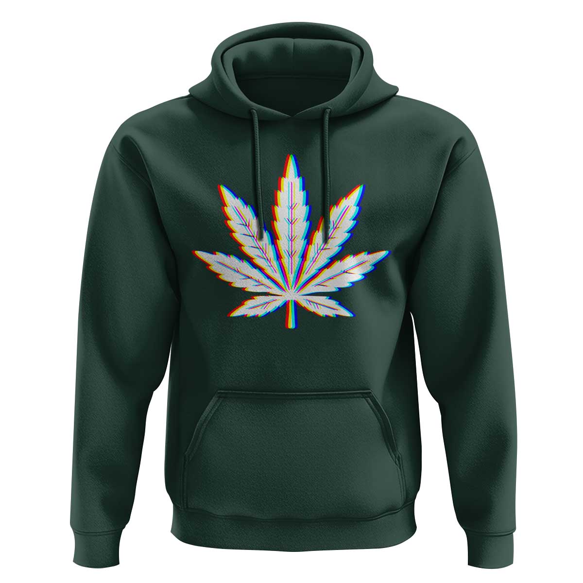 Cannabis Leaf Glitch Effect Graphic Hoodie Retro RGB Distortion Weed and Stoner Lifestyle