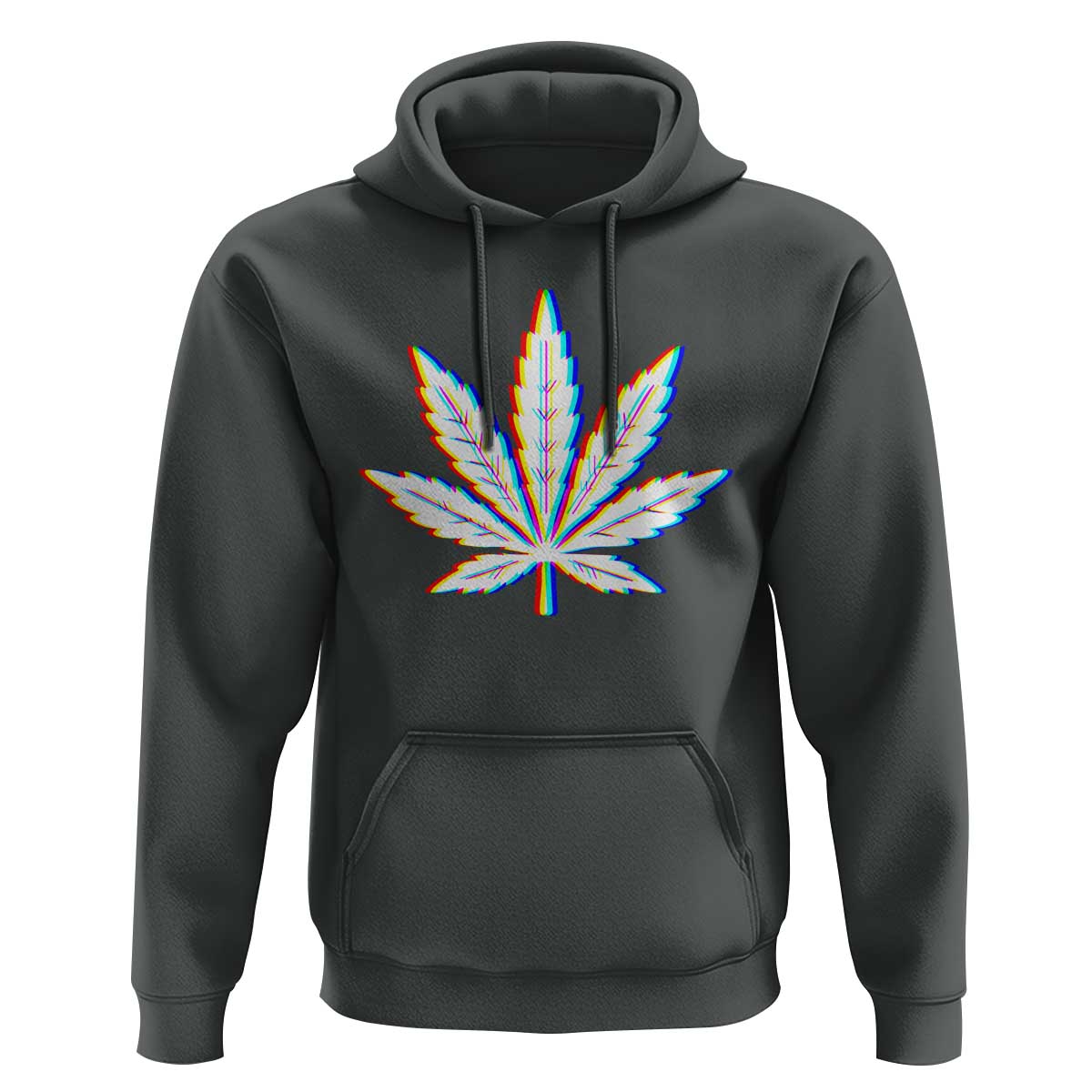Cannabis Leaf Glitch Effect Graphic Hoodie Retro RGB Distortion Weed and Stoner Lifestyle