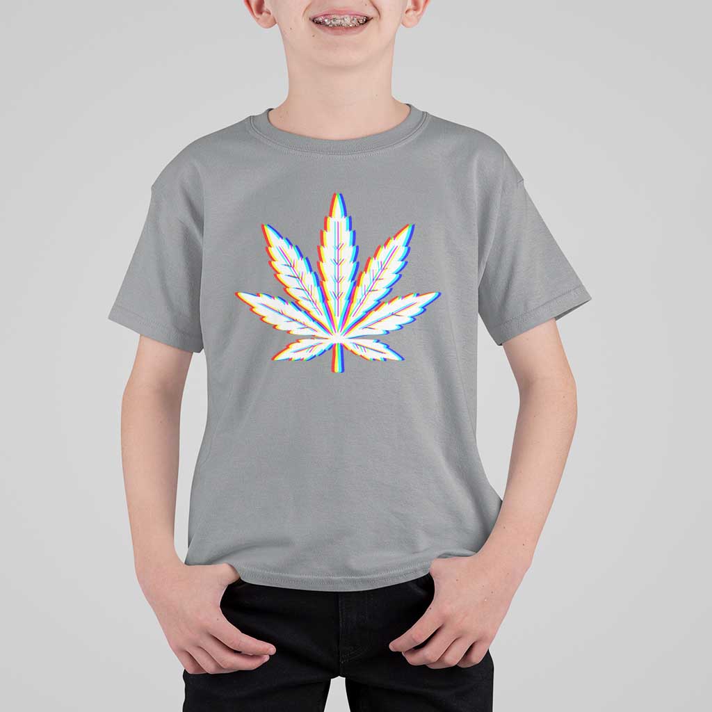 Cannabis Leaf Glitch Effect Graphic T Shirt For Kid Retro RGB Distortion Weed and Stoner Lifestyle